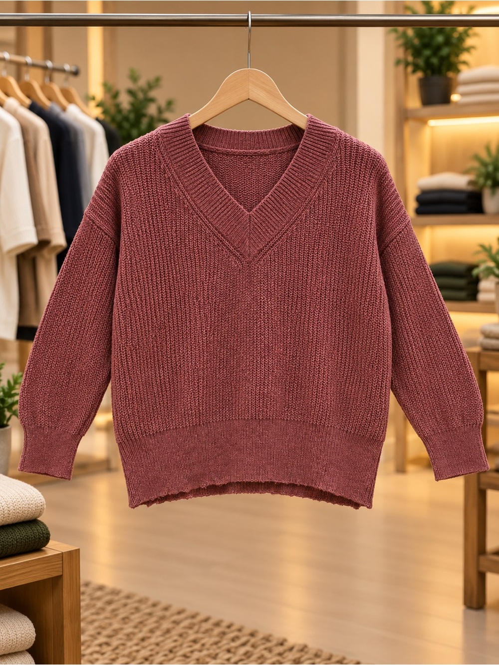 mittoshop V-Neck Sweater in Dusty Mauve